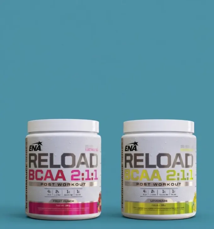 Post-entreno ENA Reload BCAA 2:1:1 sabores Fruit Punch y Lemonade